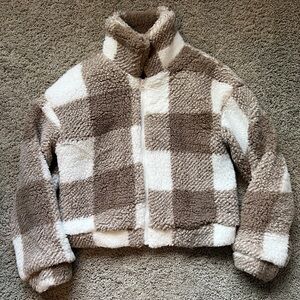 SHEIN Brown and White Plaid Puffer Jacket